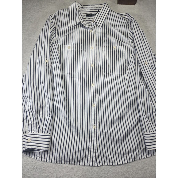 Lauren Ralph Lauren Tops - Lauren Ralph Lauren 1X Striped Cotton Button Down Shirt Womens Plus Roll Tab